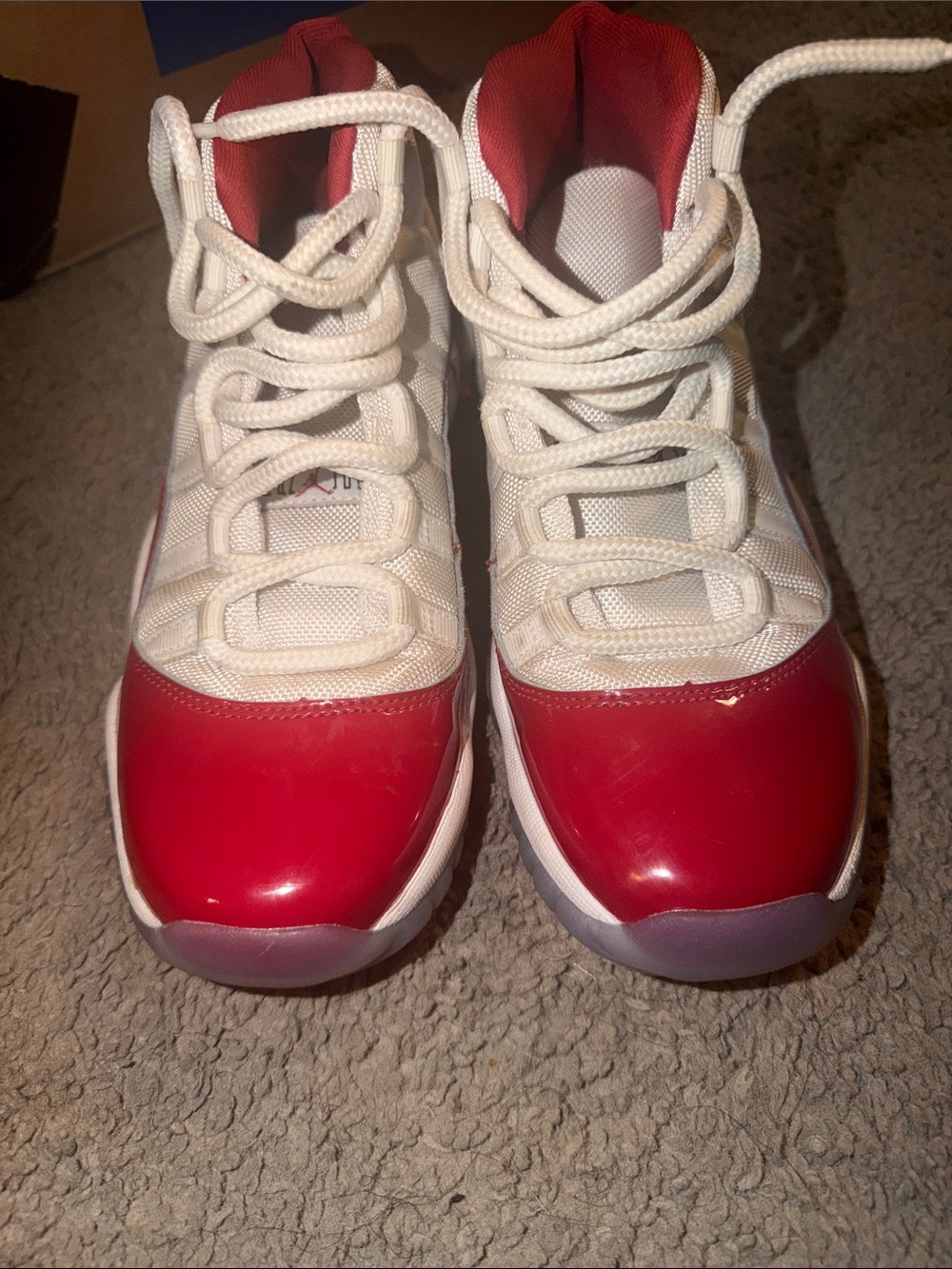 Jordan Women's White and Red Patent Toe High-Top Sneakers